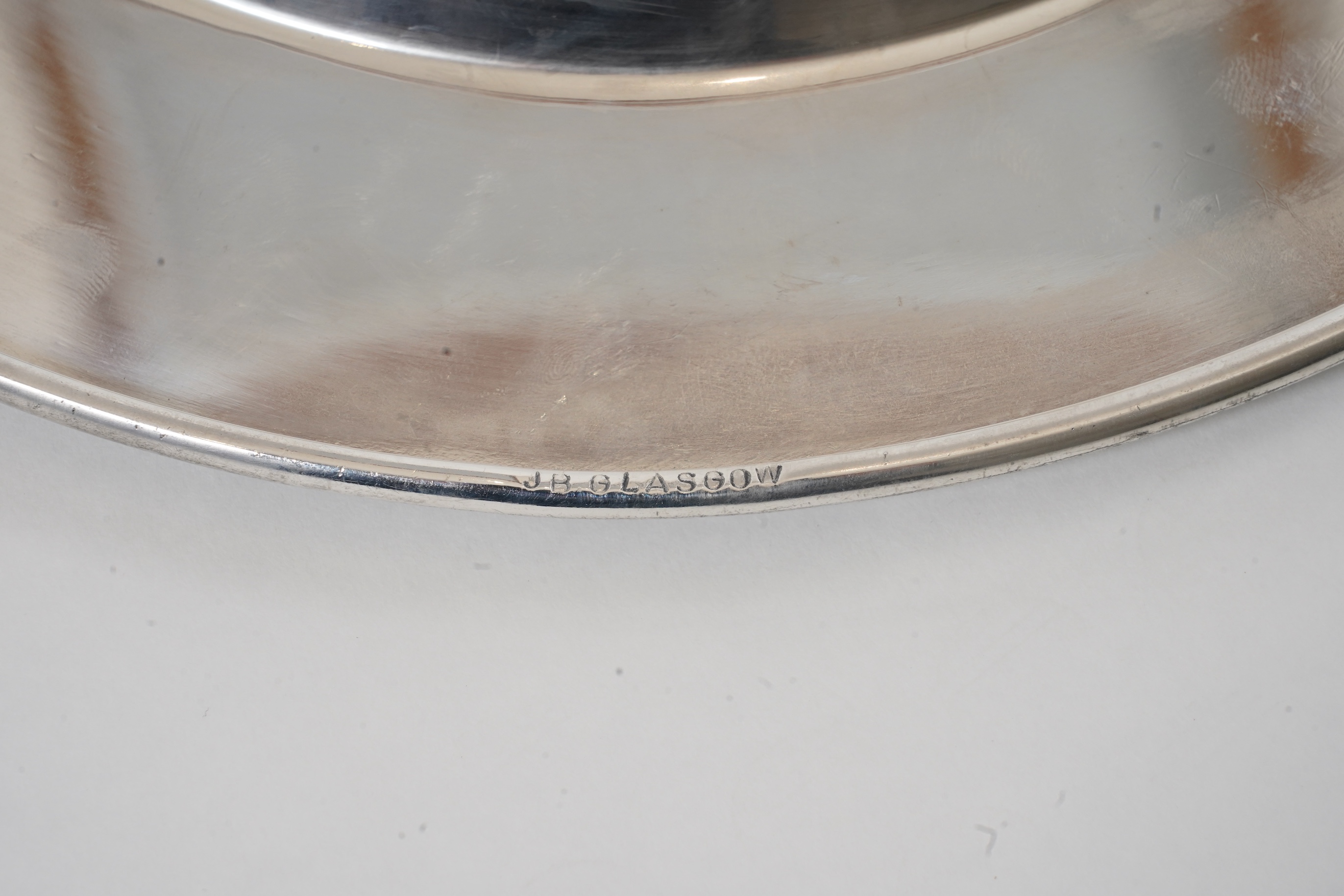 A set of six Glasgow School Arts & Crafts silver plated and cabochon glass set dinner plates